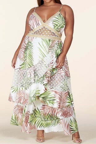 LD-Z & K {Looking Up To You} Ivory Leaf Print Lace Maxi Dress PLUS SIZE 3X