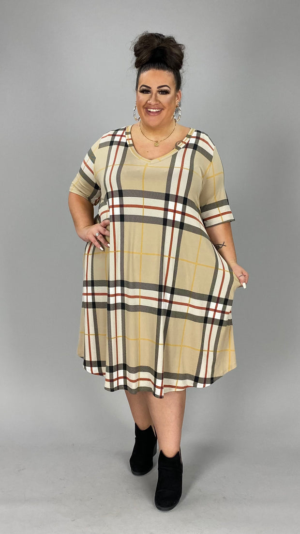 89 PSS-X {Missing Pieces} Taupe Gingham V-Neck Dress EXTENDED PLUS SIZE 3X 4X 5X