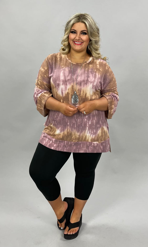 PLS-B {Anywhere But Here} Mauve Mocha Tie Dye Knit Tunic PLUS SIZE XL 2X 3X