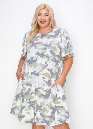 76 PSS-N {Star Of The Hunt} Green Camo Star Print Dress EXTENDED PLUS SIZE 3X 4X