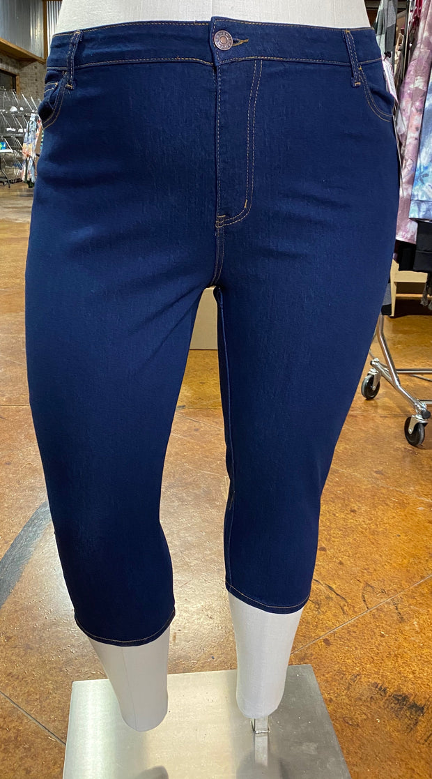 BT-M {Rhythm & Blues} Dark Indigo***SALE*** Denim Capri W/Pocket Stitching EXTENDED PLUS SIZE 24 26 28