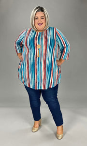30 PQ-E {Never Bothered} Teal Mauve Striped Top EXTENDED PLUS SIZE 3X 4X 5X