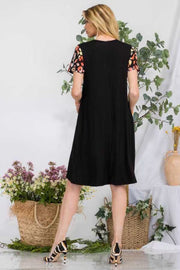 36 CP-A {Stroll Around Town}***SALE*** Black Dress W/Printed Sleeve PLUS SIZE 1X 2X 3X