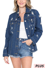 21 OT-C {Wrangle Me Up} Distressed Denim Jacket PLUS SIZE 1X/2X  2X/3X