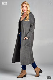 LD-Q {Class And Charm} Charcoal Long Duster w/Pockets PLUS SIZE XL 2X 3X