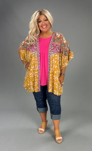 13 OT-M {Sandy Memories} Umgee Gold Print Kimono PLUS SIZE XL/1X  1X/2X