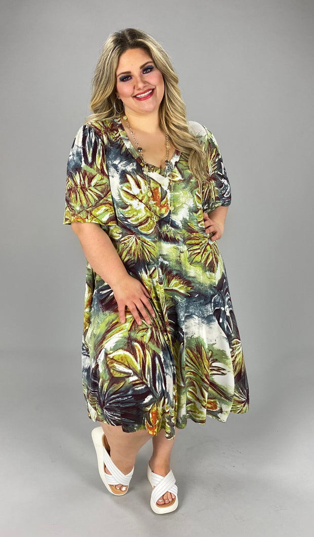 34 PSS-U {The Grass Is Greener} Green Print V-Neck Dress PLUS SIZE 1X 2X 3X