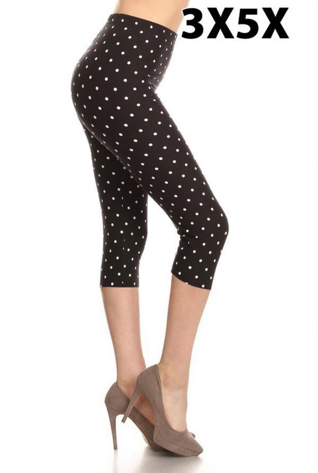 LEG 65 {Dots Galore} Black/White Polka Dot Butter Soft Capri Leggings EXTENDED PLUS SIZE 3X/5X