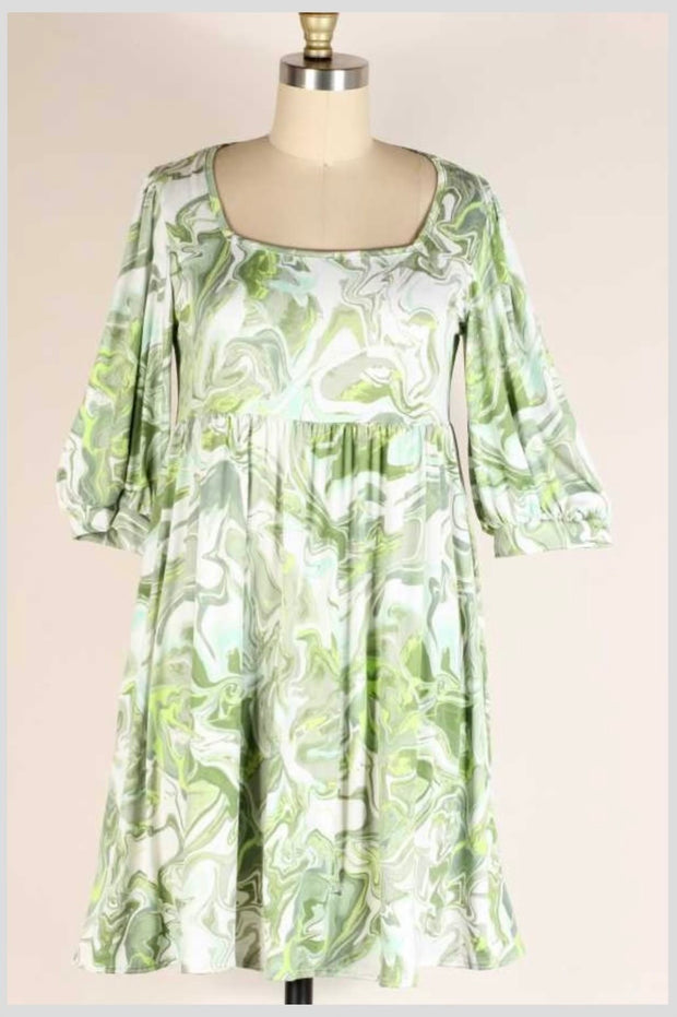 84 PQ-Z {Grass Is Greener}  Lt Green Swirl Print Babydoll Dress PLUS SIZE 1X 2X 3X  SALE!!!!