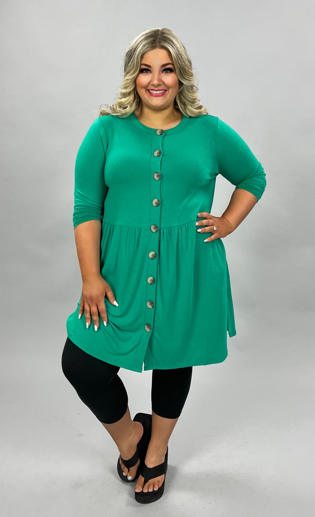 22 SLS-O {This Is Why} Green Button Detail Tunic PLUS SIZE XL 2X 3X