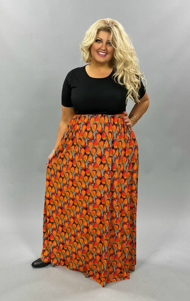 LD-D {Orange Slice} Black & Orange Print Maxi Dress PLUS SIZE 1X 2X 3X