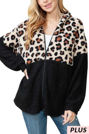 67 OT-A {One Of A Kind} Black Leopard Zippered Cardigan PLUS SIZE XL 2X 3X