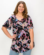 85 PSS-B {My Special Treat} Black Paisley V-Neck Tunic CURVY BRAND!!! EXTENDED PLUS SIZE 4X 5X 6X