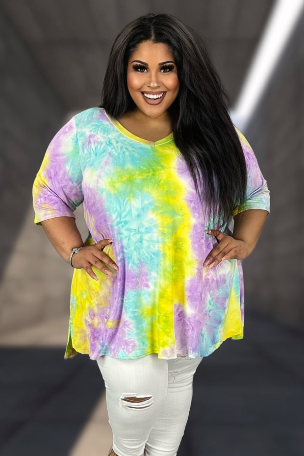 57 PSS {Coming And Going} Purple/Yellow Tie Dye V-Neck Tunic CURVY BRAND!!!  EXTENDED PLUS SIZE 4X 5X 6X