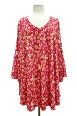 35 PQ-E {Showtime Style} Fuchsia Orange Floral V-Neck Top EXTENDED PLUS SIZE 3X 4X 5X