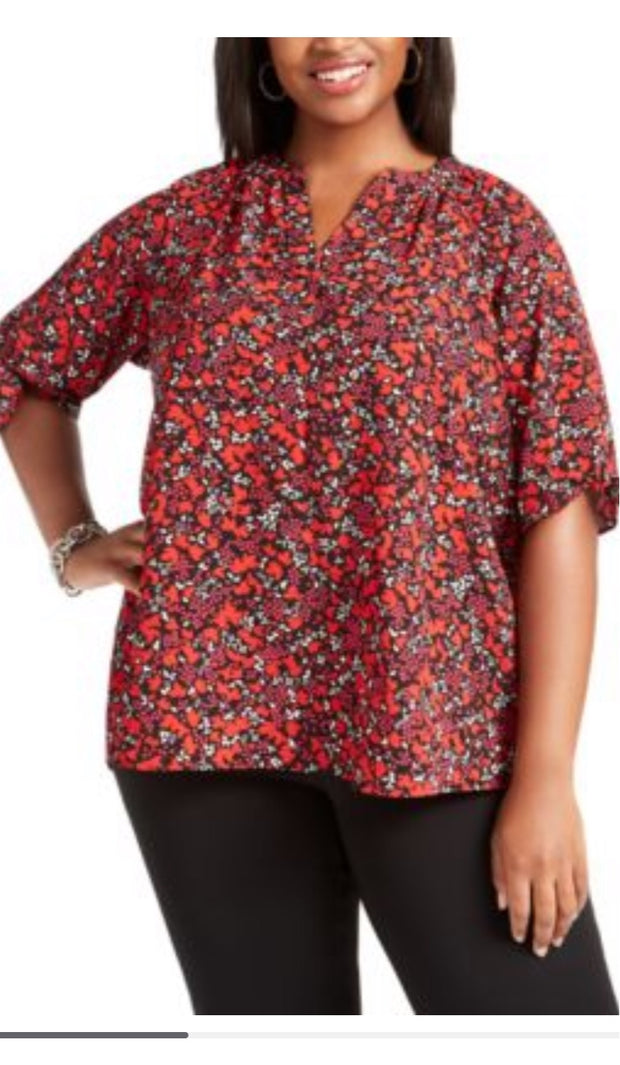 PSS-A  M-109  {Michael Kors} Red Leaf Print Top Retail €84.00 PLUS SIZE 2X 3X***SALE***