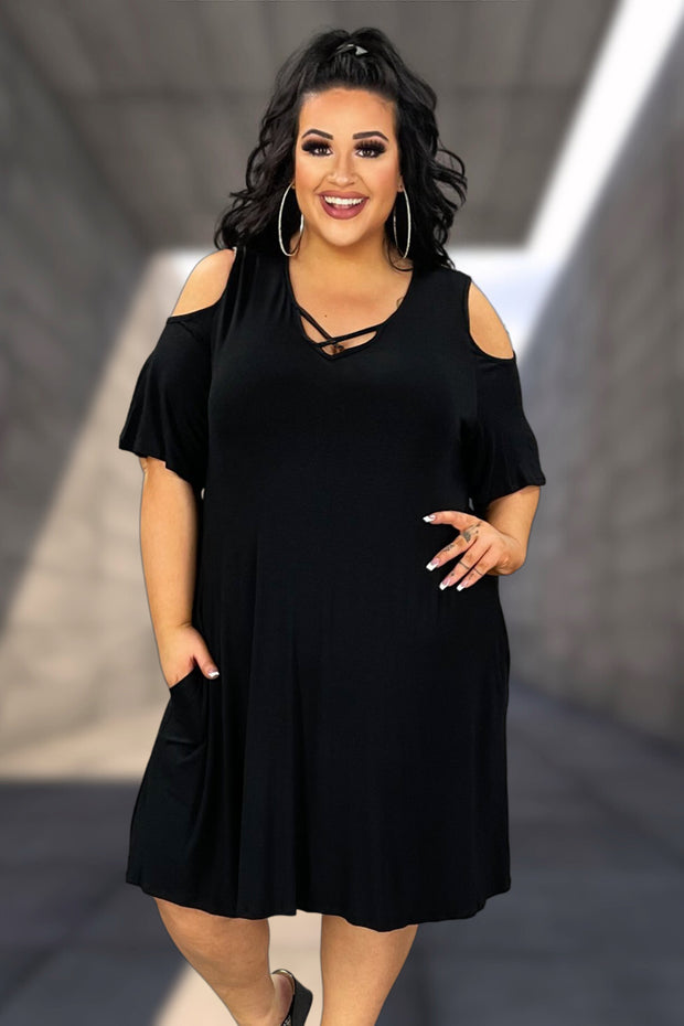 68 OS-U {Put Yourself First} Black Cold Shoulder Dress PLUS SIZE XL 2X 3X