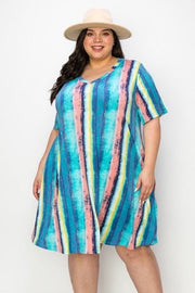 35 PSS-K {Creating Divas} Teal Pink Print V-Neck Dress EXTENDED PLUS SIZE 3X 4X 5X