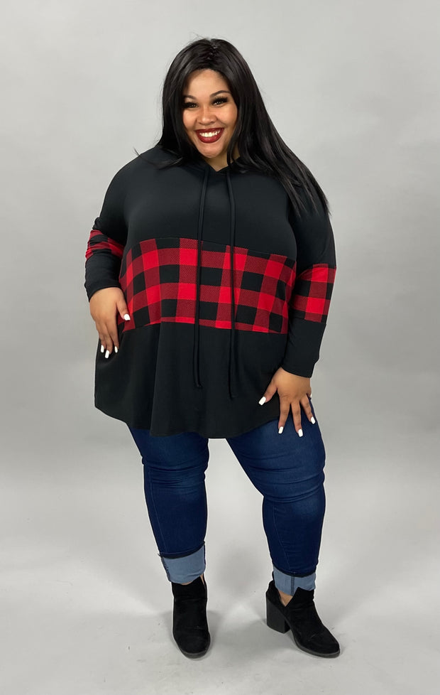 18 OR 57 HD-C {Doing It Right} Black/Red Plaid Hoodie CURVY BRAND!! EXTENDED PLUS SIZE 3X 4X 5X 6X