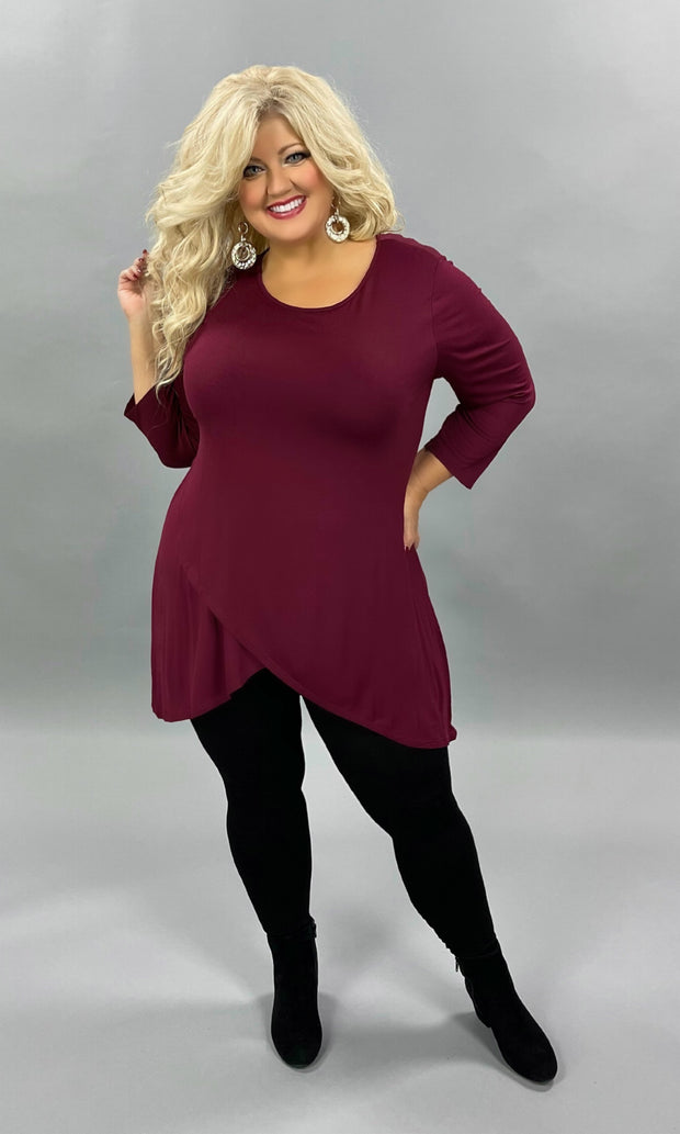 35 SQ-B {Hidden Beauty} Maroon Overlay Hem Tunic PLUS SIZE XL 2X 3X