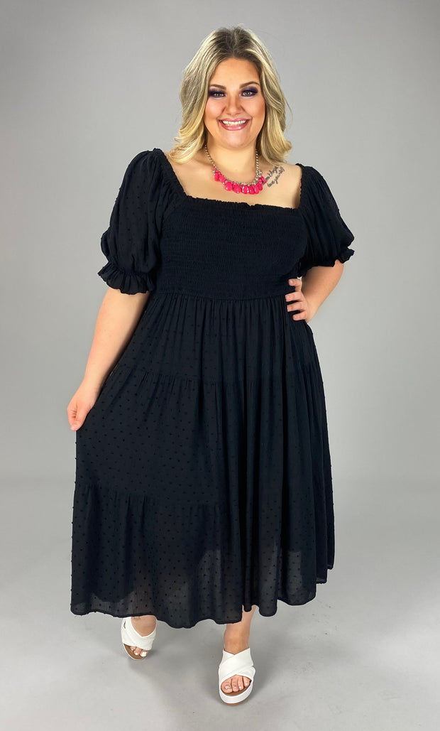 LD-F {Feeling Blessed} Black Smocked Dress PLUS SIZE XL 1X 2X