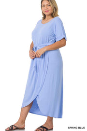 LD-Q {Part Of My Charm} Sky Blue SALE!! Belted Midi Dress PLUS SIZE 1X 2X 3X