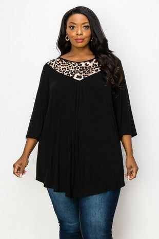 21 CP-B {The Joy Of Leopard} Black/Leopard Print V-Neck Top CURVY BRAND!!!  EXTENDED PLUS SIZE 4X 5X 6X