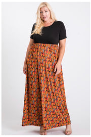 LD-D {Orange Slice} Black & Orange Print Maxi Dress PLUS SIZE 1X 2X 3X