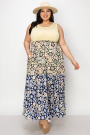 LD-O {Lovely As Ever} Yellow/Multi-Color Floral Maxi Dress PLUS SIZE XL 2X 3X