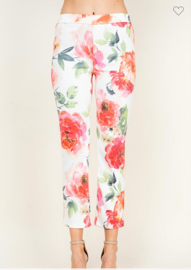 BT-Z {Made For Admiration} Ivory Floral Capri Pants  PLUS SIZE XL 2X 3X