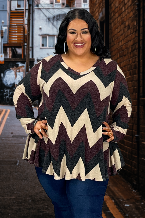 73 PLS-V {Love You Better} Multi-Color Chevron V-Neck Top EXTENDED PLUS SIZE 3X 4X 5X