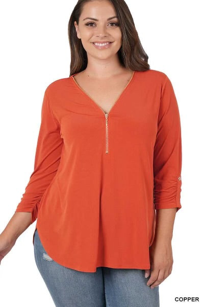 81 SD-A {Classy Threads} Rust Top with Gold Zipper PLUS SIZE 1X 2X 3X