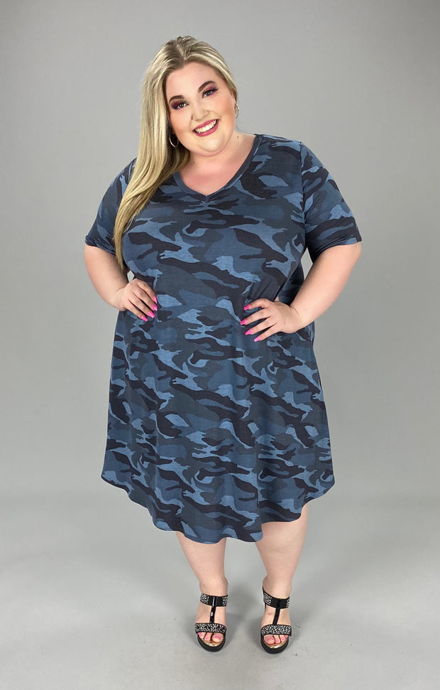 28 PSS-T {Blending In} Dark Blue Camo V-Neck Dress EXTENDED PLUS SIZE 3X 4X 5X