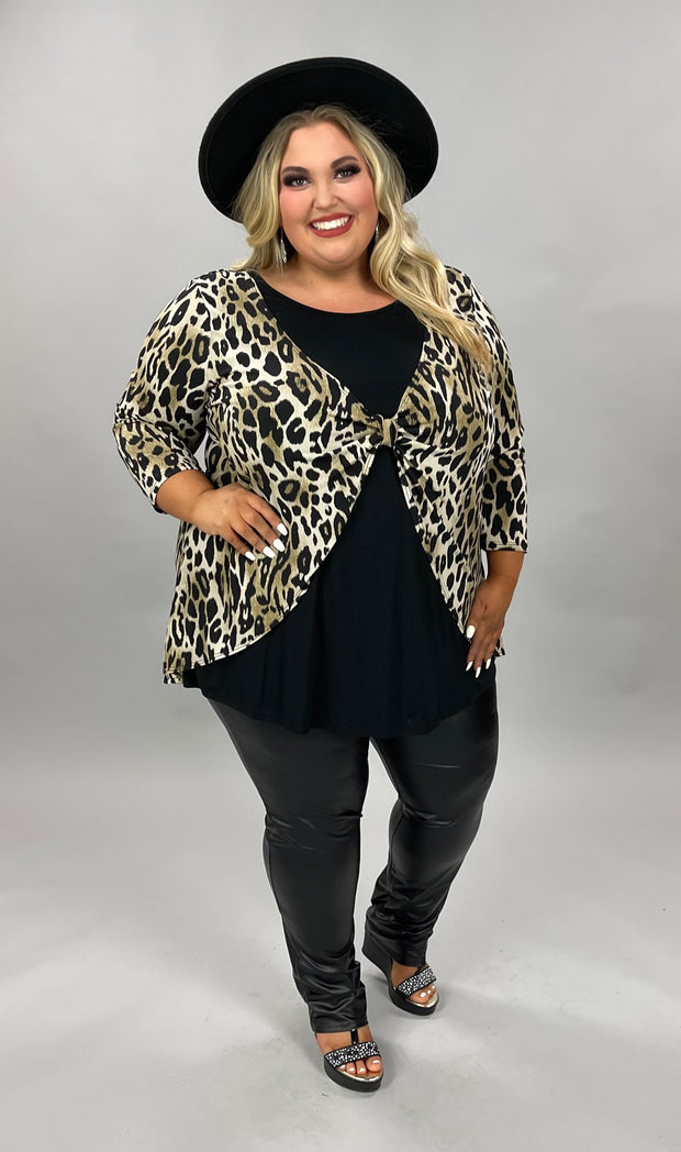 18 PQ-B {Front 2 Back} Leopard Print/Black Top CURVY BRAND!!  EXTENDED PLUS SIZE 3X 4X 5X 6X ***FLASH SALE***