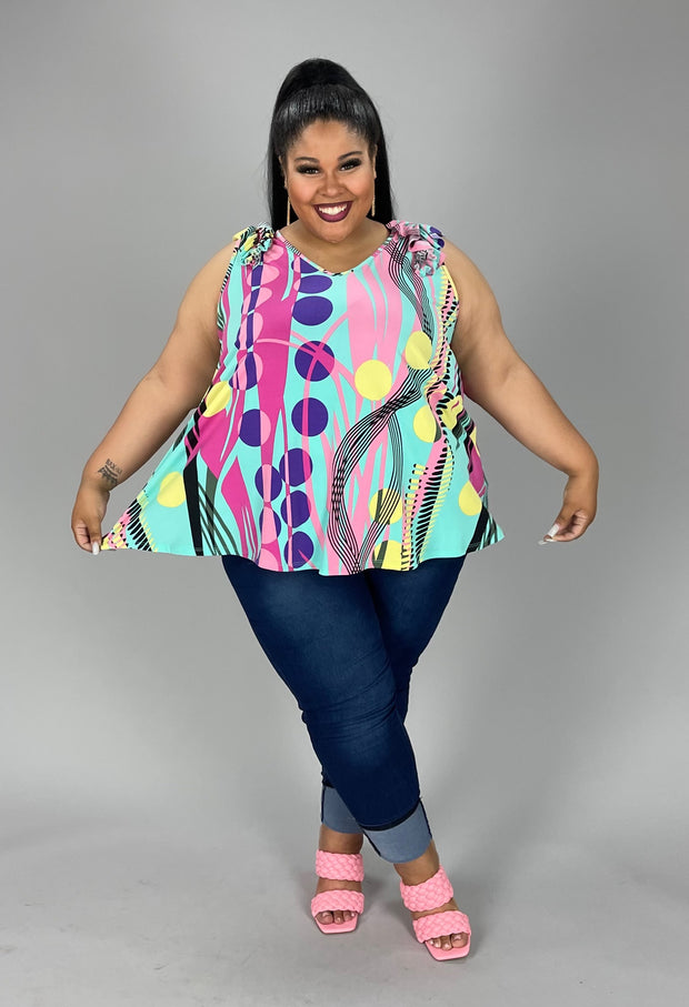 22 SV-V {Full Circle} Mint ***SALE***Printed V-Neck Top EXTENDED PLUS SIZE 3X 4X 5X 6X