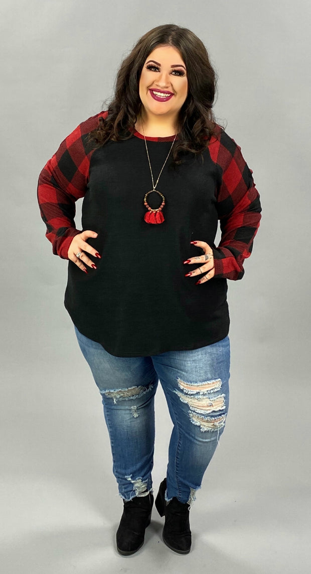 37 OS-A {Evening Away}  Black Red Plaid Cut Sleeve Top PLUS SIZE XL 2X 3X