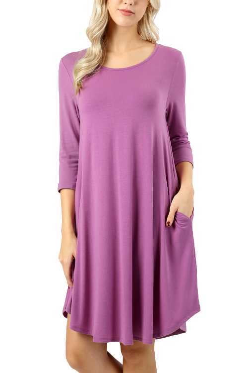 FLASH SALE!! 50 SQ-F (Simply Cute) Solid Lilac Tunic with Pockets 1X 2X 3X Plus Size