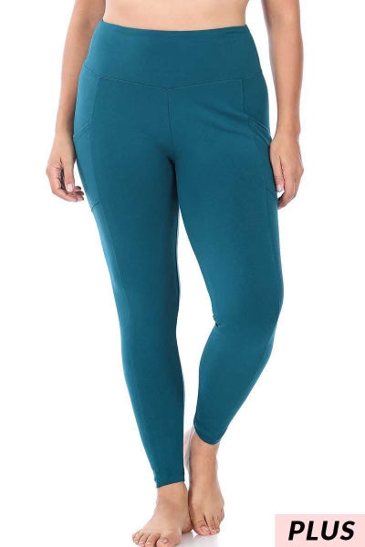 LEG-7 {Gym Code} Teal Cotton Pocket Leggings PLUS SIZE 1X 2X 3X