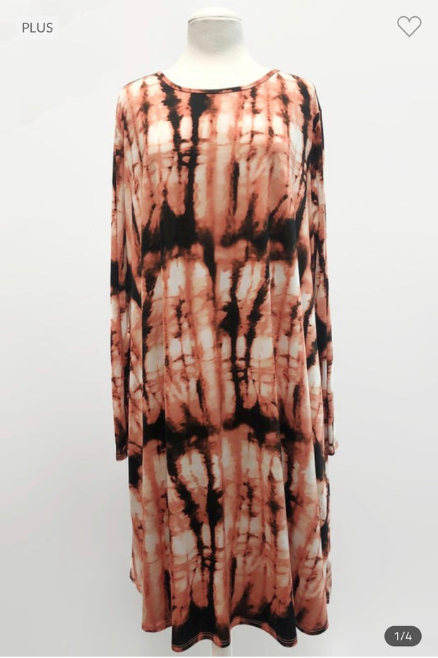 53 PLS-N {Quite The Bamboo} Salmon Black Tie Dye Dress EXTENDED PLUS SIZE 3X 4X 5X