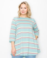 94 PQ-G {Sweet Moment Like This} Sage Stripe Print Top PLUS SIZE XL 2X 3X