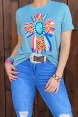 28 GT-J {Blissful Blessings} Teal Cross Print Graphic Tee PLUS SIZE 3X