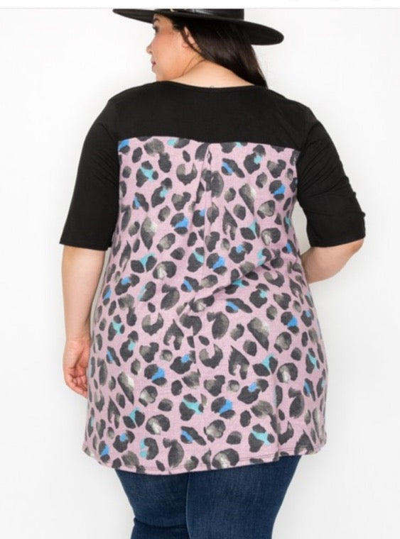 43 CP-A {Rock What You Got} Black/Pink Leopard Print Top EXTENDED PLUS SIZE 3X 4X 5X