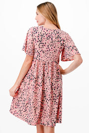 40 PSS-L {On My List}  SALE!! Mauve Print Babydoll Dress PLUS SIZE 1X 2X 3X