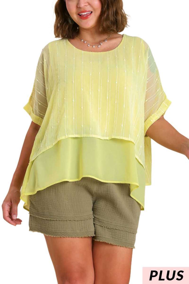 40 CP-A {Lemoncello}} Umgee Yellow Swiss Dot Chiffon Top PLUS SIZE XL 1X 2X