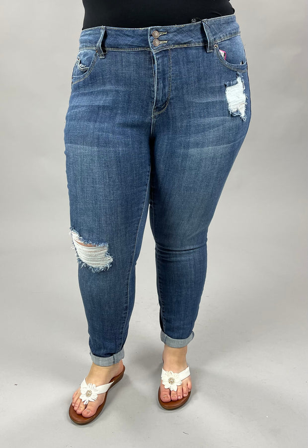 BT-U {YMI WBB} Dark Distressed 2 Button Cuff Hem Jeans