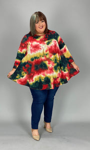 74 PQ-D {Follow The Joy} Red/Green Tie Dye Top EXTENDED PLUS SIZE 3X 4X 5X