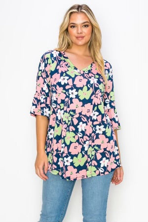 30 PQ-I {Blooming Beauty} Navy ***SALE***Floral Tunic EXTENDED PLUS 4X 5X 6X