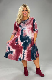 37 PLS-A {Know You Better} Burgundy Tie Dye Dress PLUS SIZE XL 2X 3X