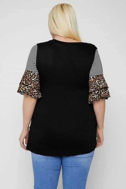 22 CP-O {All Up To You} Black Leopard Ruffle Sleeve Top PLUS SIZE XL 2X 3X