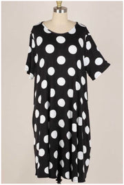 53 PSS-L {Time After Time} ***SALE***Black & White Polka Dot Dress Plus Size XL 2X 3X